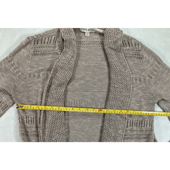 Knox Rose Cardigan SZ Large Open Front Crochet Eyelet Minimalist Bohemian Beige - Picture 12 of 13